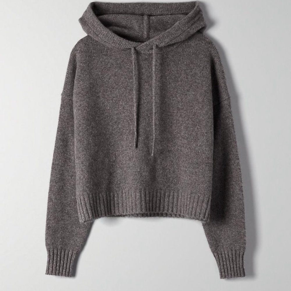 Babaton Heathered Gray Cropped Hooded Sweater